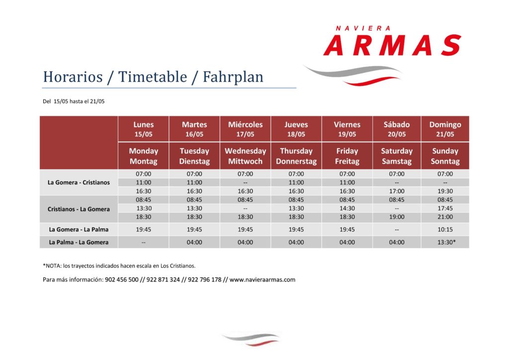 horario armas mayo 2017