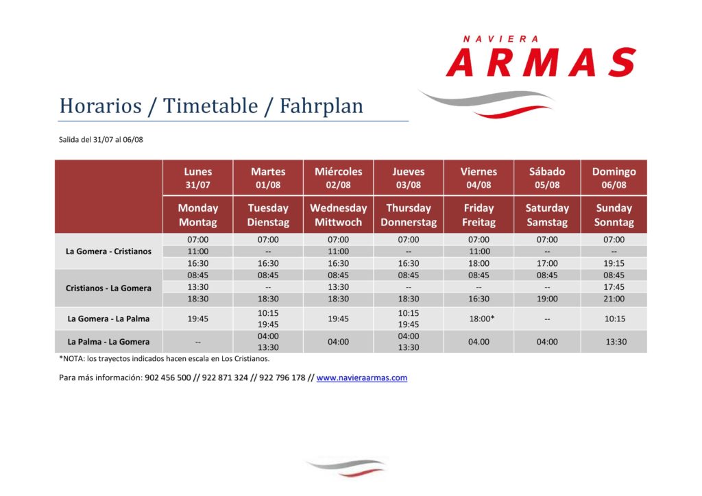 horario primero de agosto