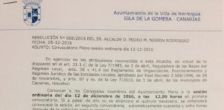 NC-ADGomera: El orden del día del Pleno Ordinario convocado por Pedro Negrín constata el nulo trabajo y la desastrosa gestión del ‘tripartito’