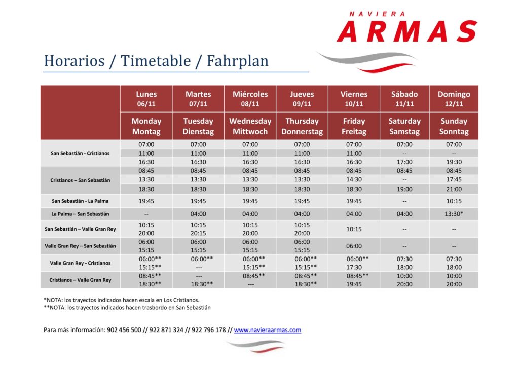 horario armas noviembre 2017 8