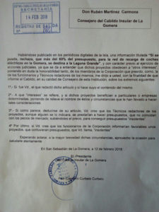 Escrito Cabildo a Sí se puede en relación con las estaciones eléctricas en La Laguna Grande