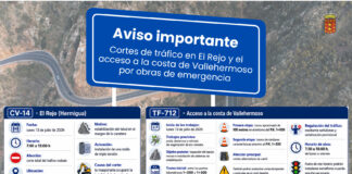 El Cabildo informa de cortes de tráfico en El Rejo y el acceso a la costa de Vallehermoso por obras de emergencia